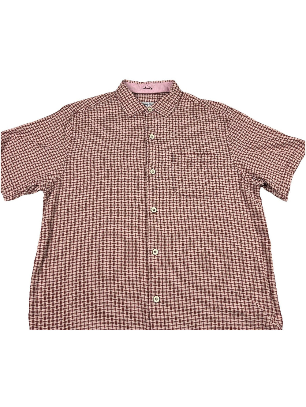 Tommy Bahama Shirt Men's Medium Pink Short Sleeve Button Down Size 100% Silk